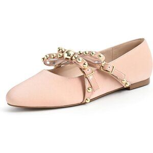 SICARE Mary Jane Nude Flats Ballet Flats Shoes Pearl Embellished Bow Loafer
